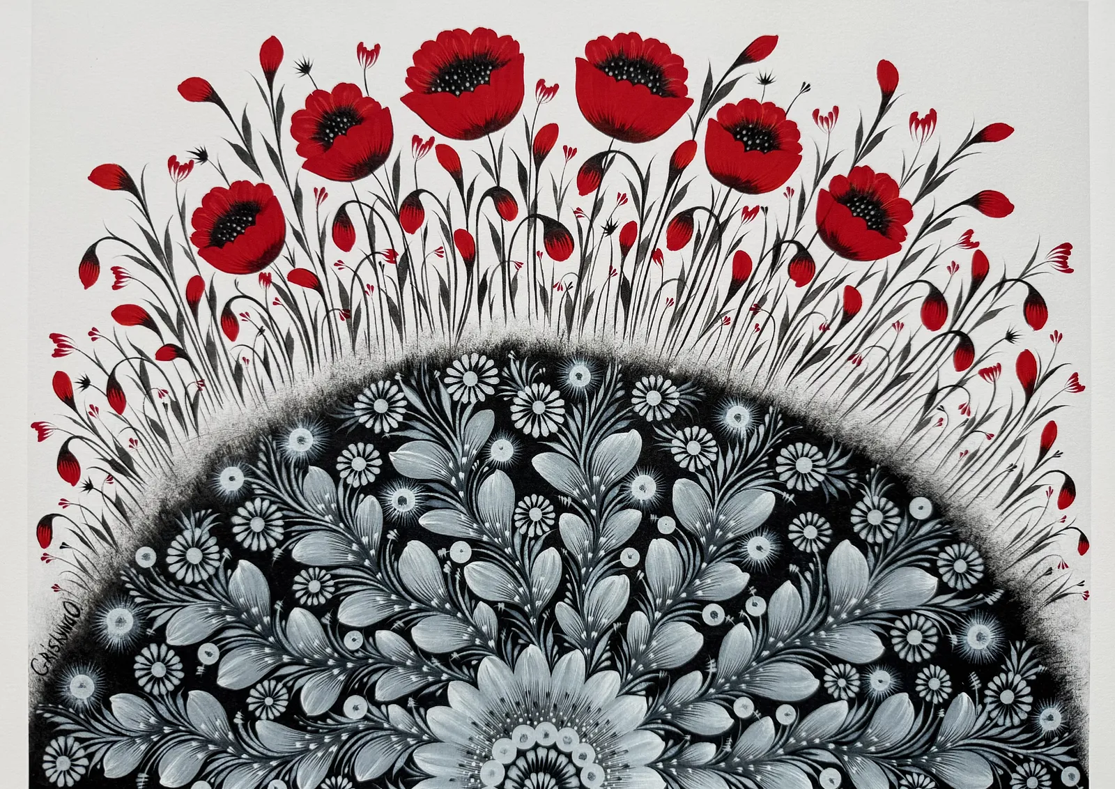 Bild von Die roten Mohnblumen haben bereits geblüht von Olena Grishyna, Größe: 29,7 х 42 см, hergestellt aus UltraSmooth Fine Art Papier (250 g/m²), Kunstdrucke Medium, aus Deutschland, zum Preis von €40 Foto 1 von 2.