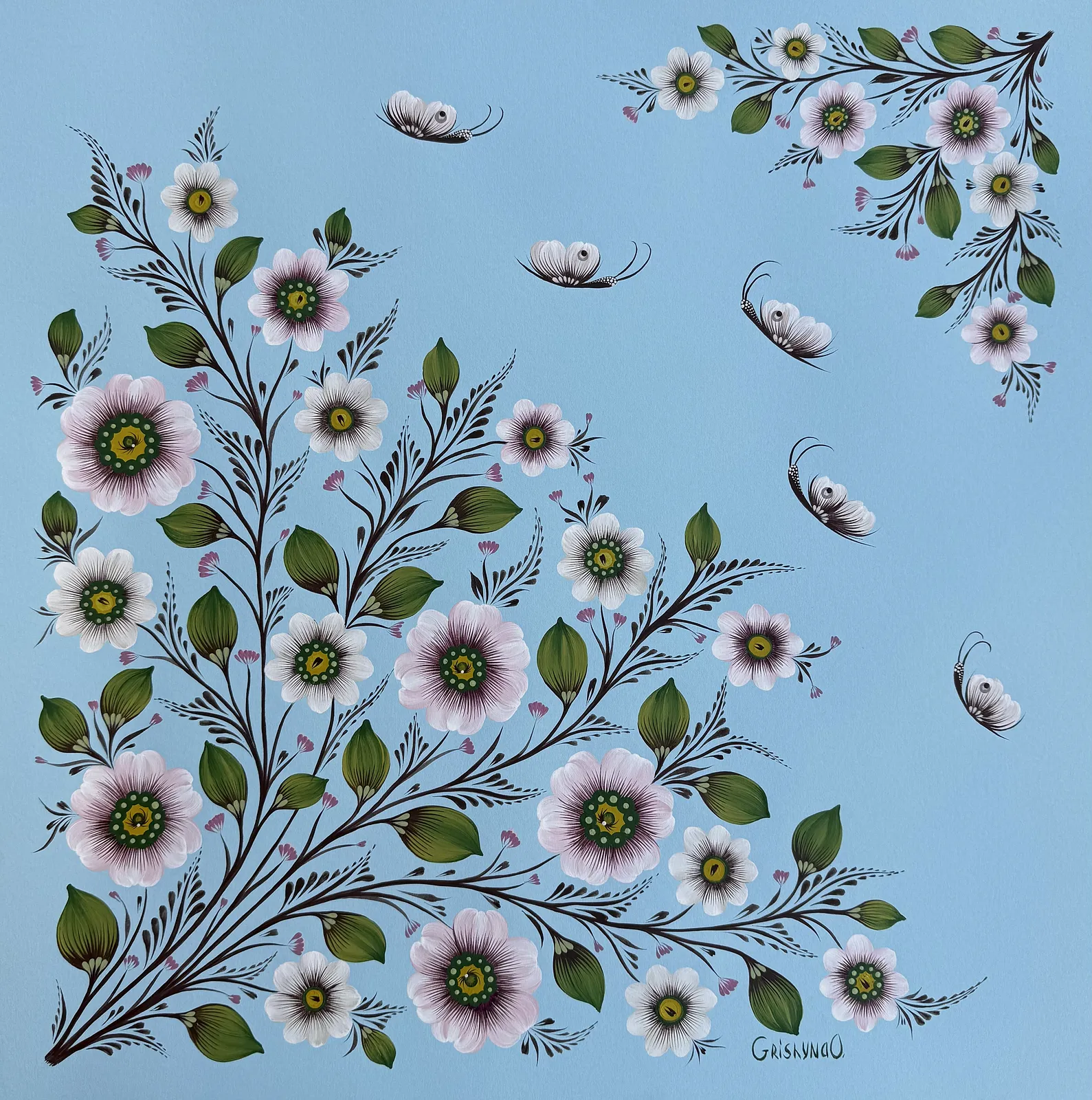 Image of VESNIANA by Olena Grishyna, size: 50х50 cm, made of acrylic/paper, Painting medium, from Germany, priced at €300 Photo 2 of 5.