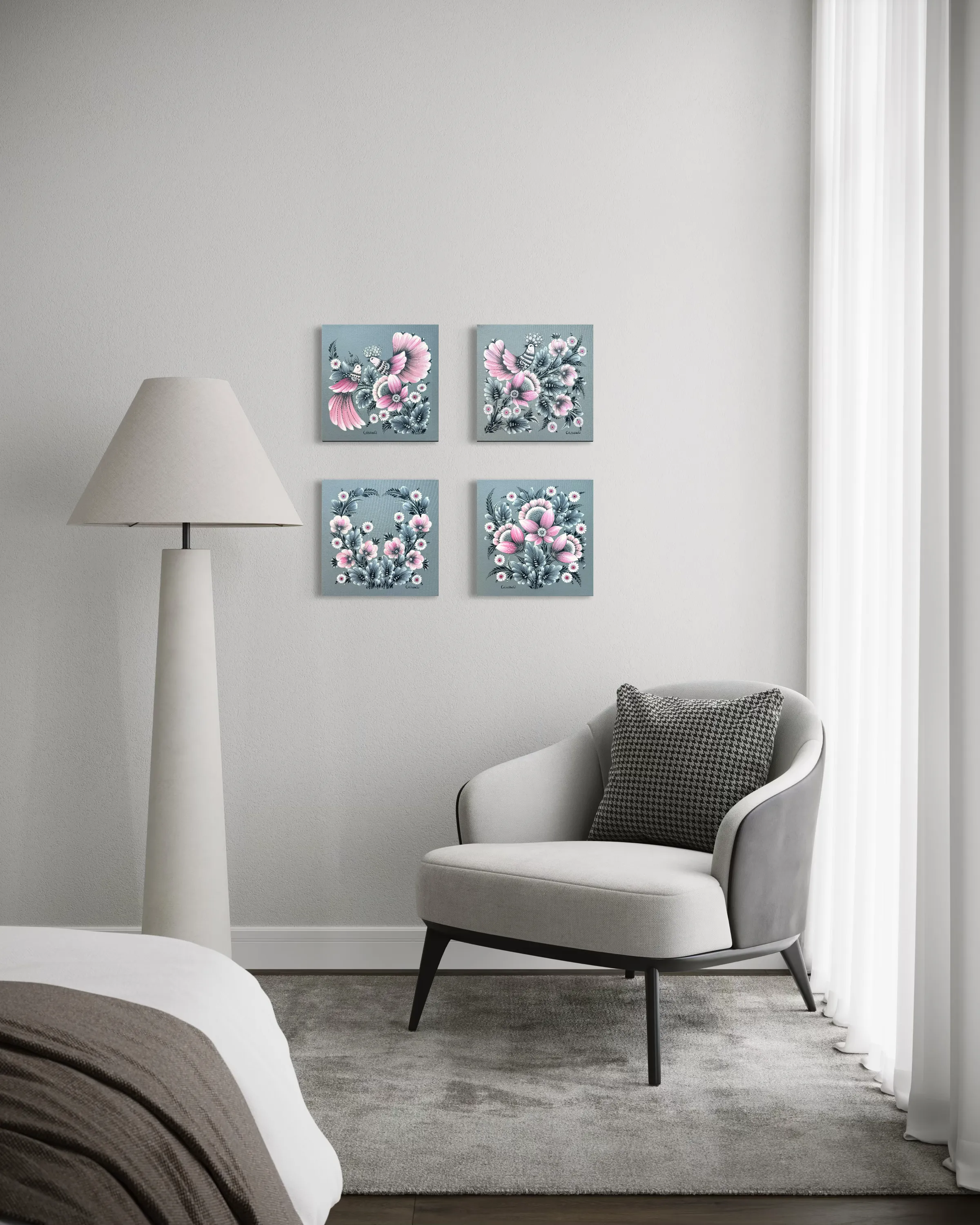 Image of Dawn by Olena Grishyna, size: polyptych, 4 panels: 30х30 см each panel, made of acrylic/canvas, Painting medium, from Germany, priced at €400 Photo 6 of 7.