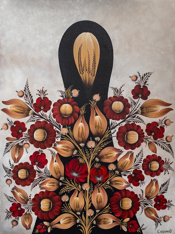 Image of Mother by Olena Grishyna, size: 60х80 cm, made of acrylic/canvas, Painting medium, from Germany, part of the Flowers of Remembrance series, priced at €650