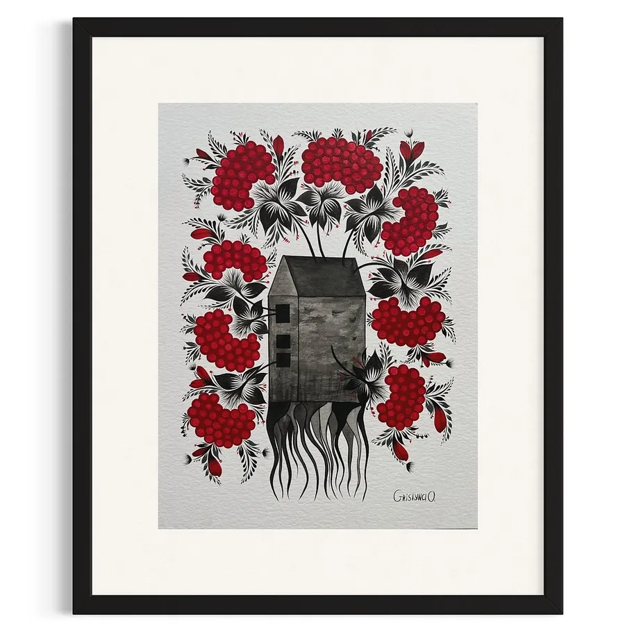 Image of Home by Olena Grishyna, size: 30х40 см, made of acrylic/watercolour/paper, Painting medium, from Germany, part of the Flowers of Remembrance series, priced at €170