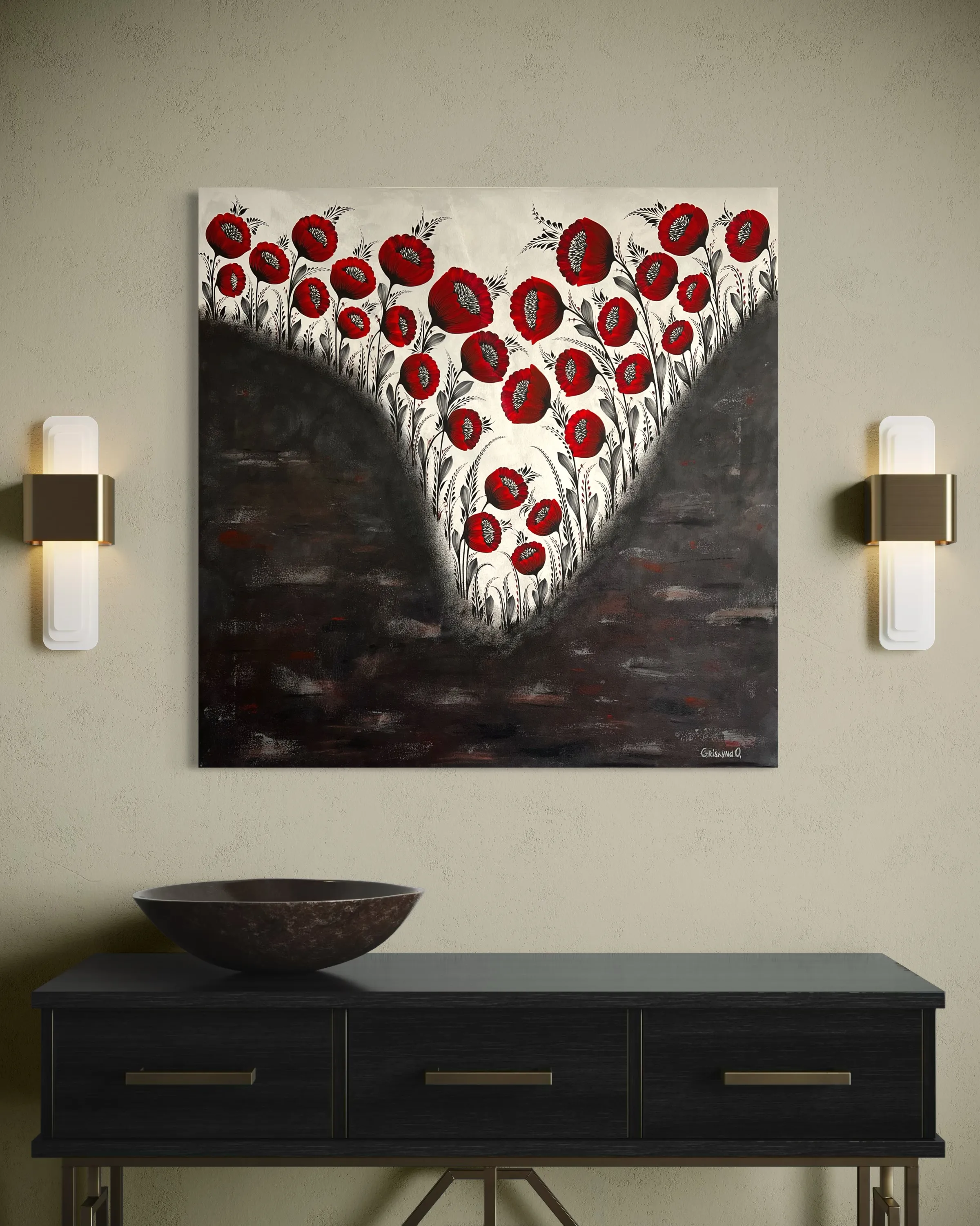 Зображення "Прірва" від Олена Грішина, розмір: 80x80cm, матеріали: акрил/пастель/полотно, медіум: Живопис, місто: Німеччина, серія: Квіти пам'яті , ціна: €800 Фото 2 з 5.