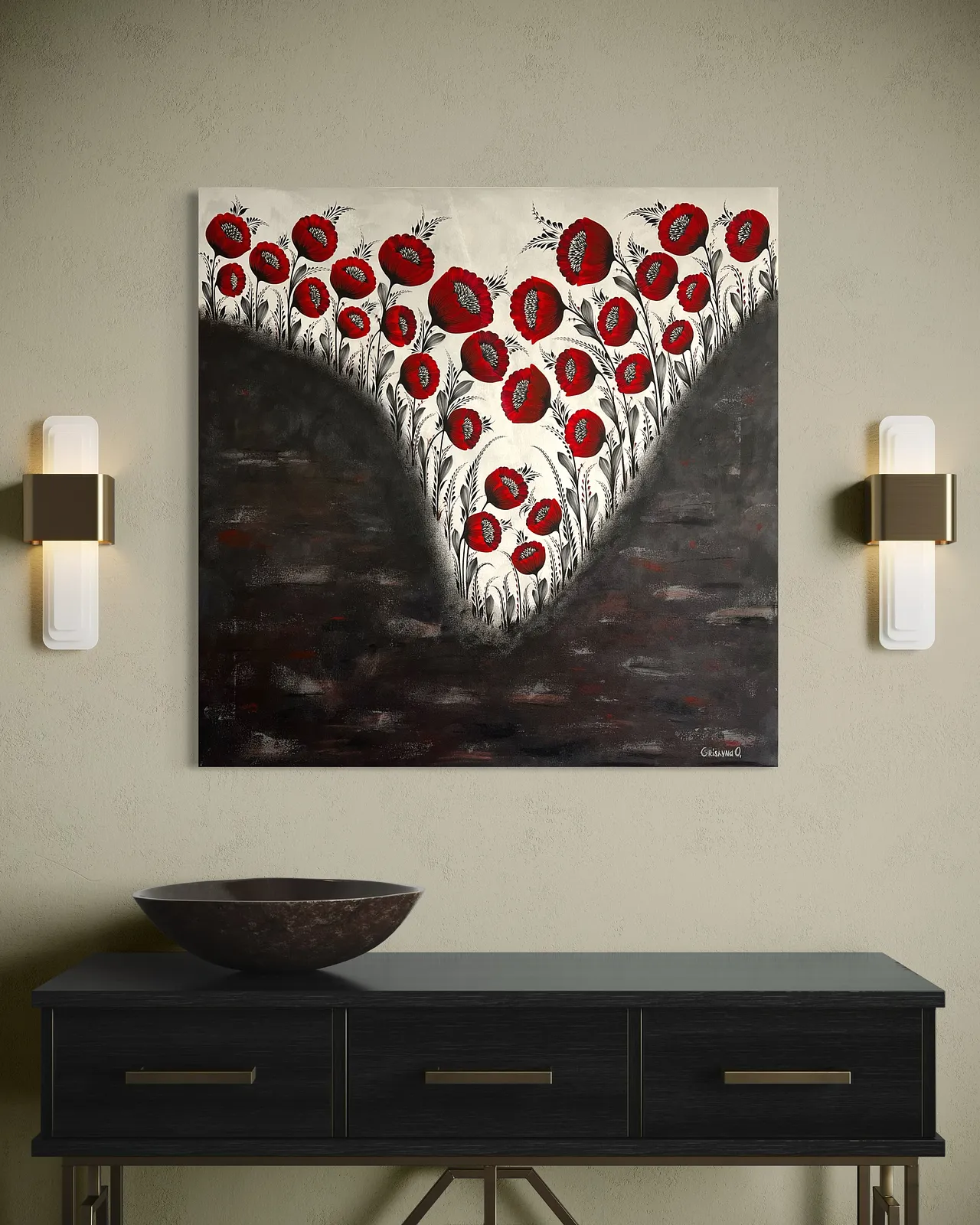 Bild von Abyss von Olena Grishyna, Größe: 80x80cm, hergestellt aus Acryl/Pastellkreiden/Leinwand, Malerei Medium, aus Hemnitz, Teil der Blumen der Erinnerung Serie, zum Preis von €800 Foto 2 von 5.