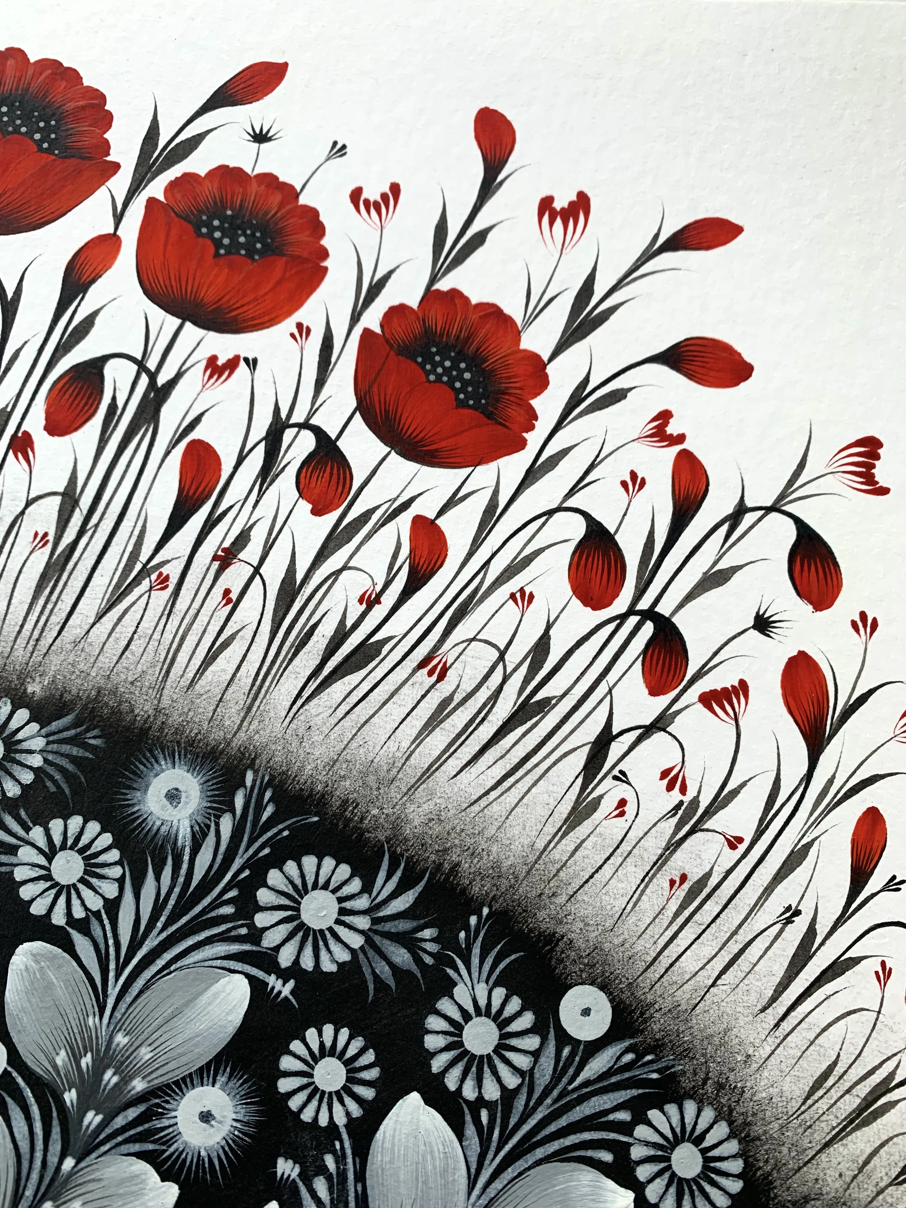 Bild von Die roten Mohnblumen haben bereits geblüht von Olena Grishyna, Größe: 30х40 cm, hergestellt aus Acryl / Papier, Malerei Medium, aus Deutschland, Teil der Blumen der Erinnerung Serie, zum Preis von €270 Foto 3 von 5.