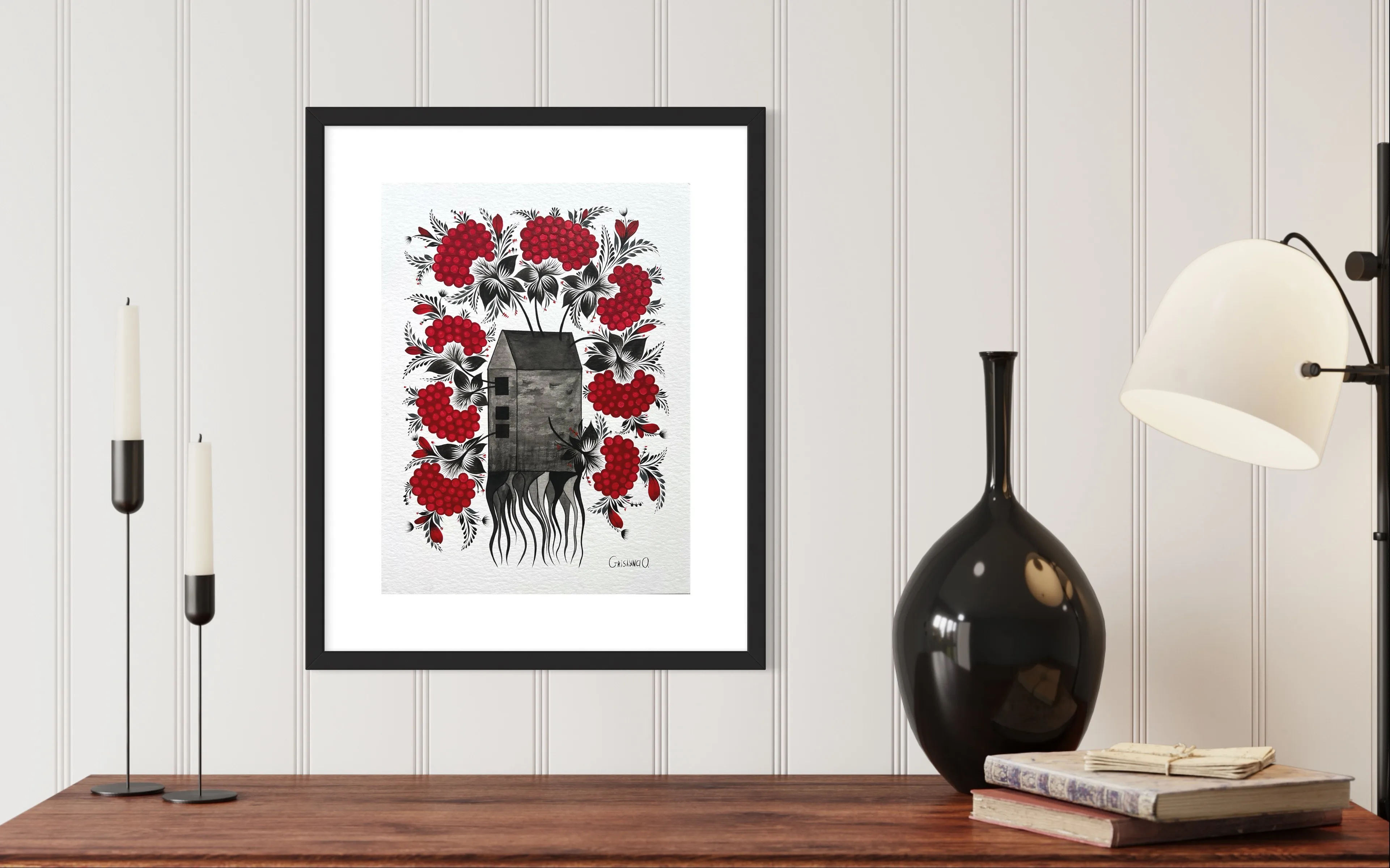 Image of Home by Olena Grishyna, size: 30х40 см, made of acrylic/watercolour/paper, Painting medium, from Germany, part of the Flowers of Remembrance series, priced at €170 Photo 2 of 4.