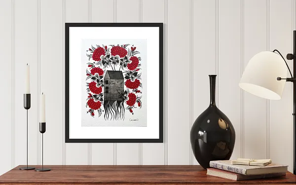 Bild von Zuhause von Olena Gryshyna, Größe: 30х40 см, hergestellt aus Acryl/Aquarellfarben/Papier, Malerei Medium, aus Deutschland, Teil der Blumen der Erinnerung Serie, zum Preis von €170 Foto 2 von 4.