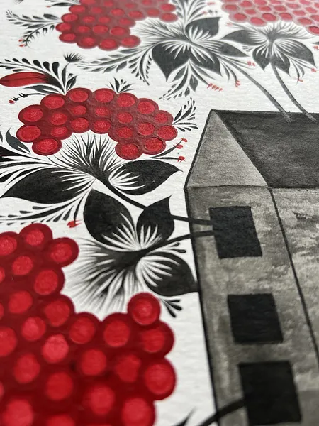 Image of Home by Olena Grishyna, size: 30х40 см, made of acrylic/watercolour/paper, Painting medium, from Germany, part of the Flowers of Remembrance series, priced at €170 Photo 3 of 4.