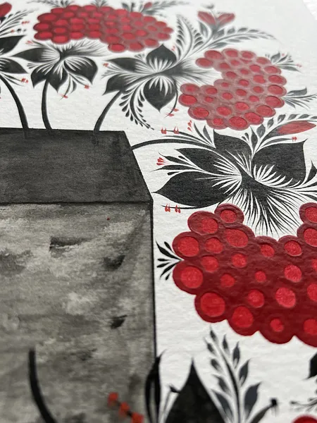 Bild von Zuhause von Olena Gryshyna, Größe: 30х40 см, hergestellt aus Acryl/Aquarellfarben/Papier, Malerei Medium, aus Deutschland, Teil der Blumen der Erinnerung Serie, zum Preis von €170 Foto 4 von 4.