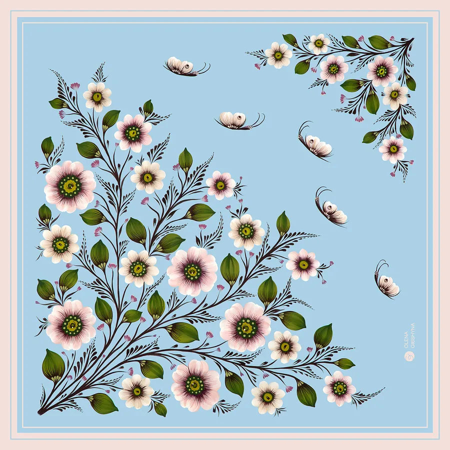 Bild von Vesniana. Groß | 95x95 cm von Olena Gryshyna, Größe: 95х95 см, hergestellt aus Naturseide, Seidenschals Medium, zum Preis von €93