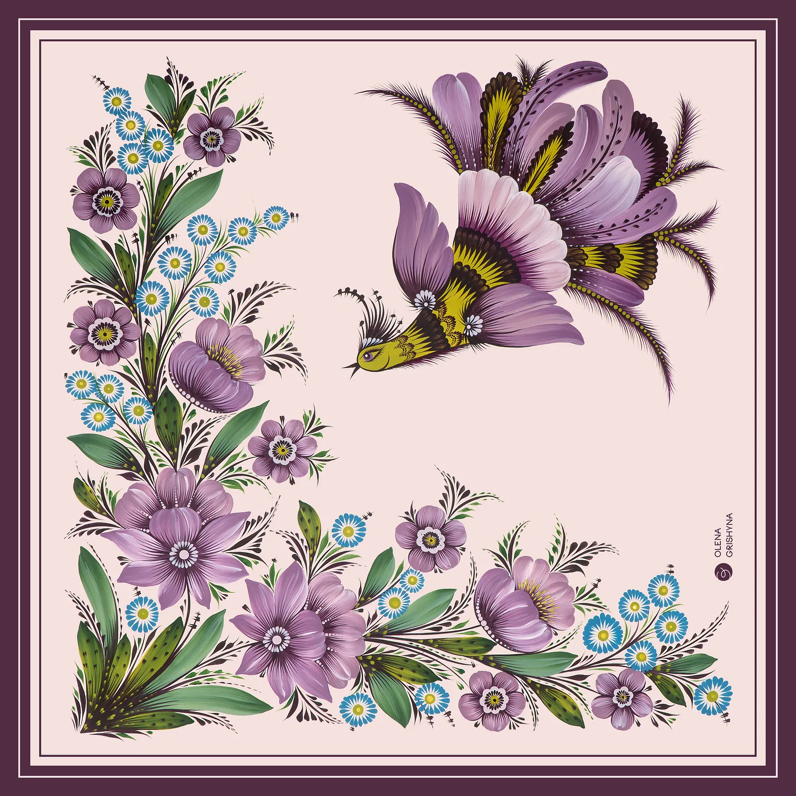 Image of Mriia | 65x65 cm by Olena Grishyna, size: 65х65 см, made of silk, Silk scarves medium, priced at €53