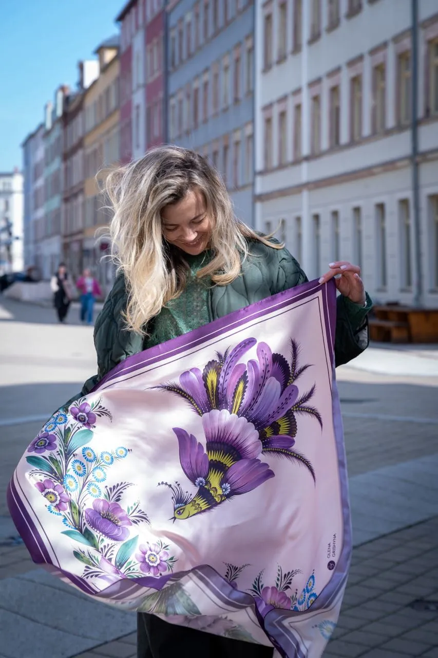 Image of Mriia. Large | 95x95 cm by Olena Grishyna, size: 95х95 см, made of silk, Silk scarves medium, priced at €93 Photo 3 of 4.