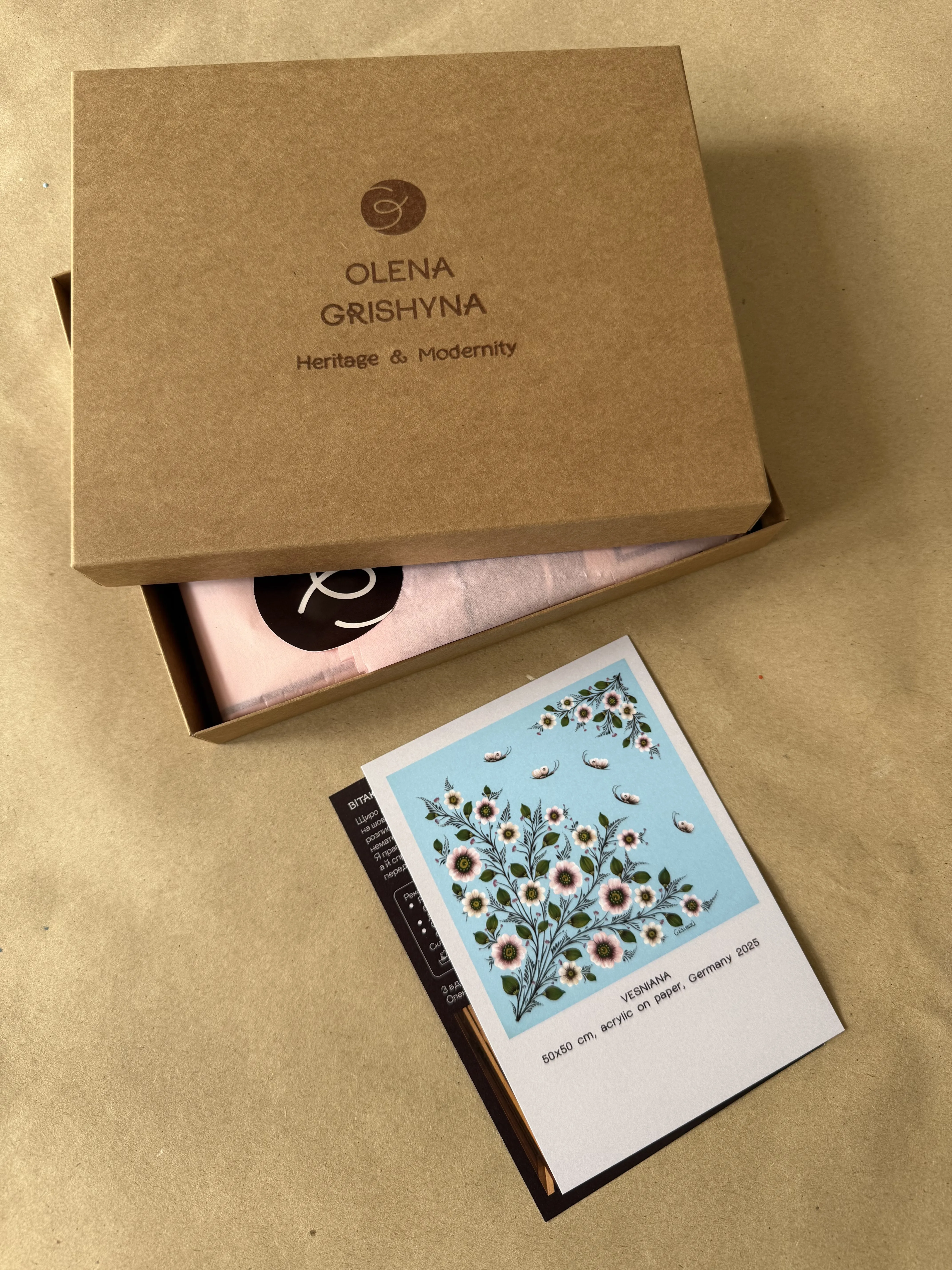 Image of Vesniana. Large | 95x95 cm by Olena Grishyna, size: 95х95 см, made of silk, Silk scarves medium, priced at €93 Photo 4 of 4.