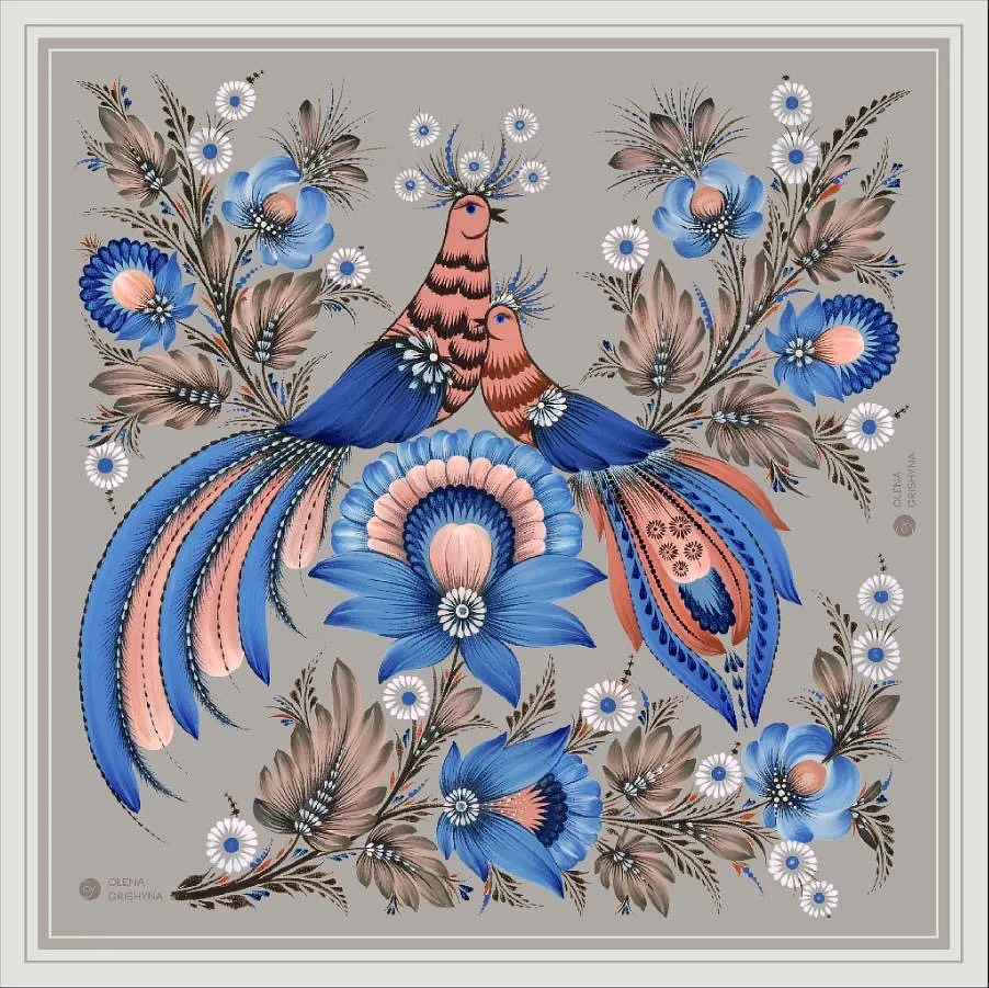 Image of Flight | 65x65 cm by Olena Grishyna, size: 65х65 см, made of silk, Silk scarves medium, priced at €53