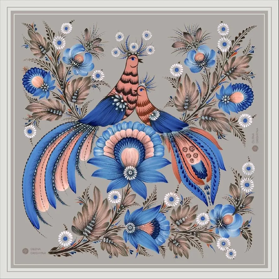 Bild von Der Flug | 65x65 cm von Olena Gryshyna, Größe: 65х65 см, hergestellt aus Naturseide, Seidenschals Medium, zum Preis von €53